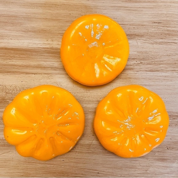 3 Orange 2” x 5” Art Glass Pumpkins Autumn Fall Decor Thanksgiving Paperweight - Picture 6 of 6